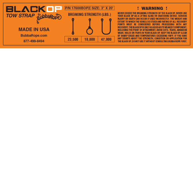 Bubba Black Op Tow Strap